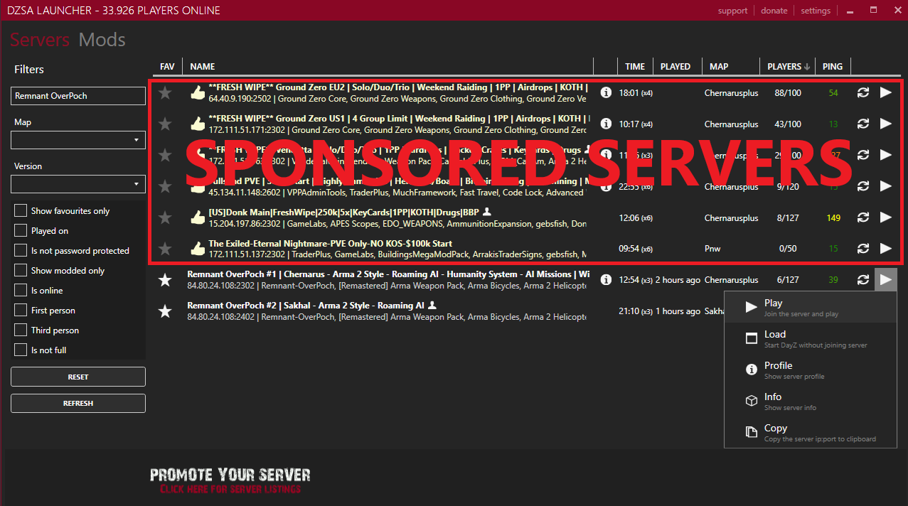 DZSA Launcher server load screen